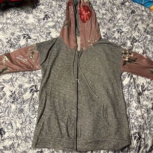 Floral Sleeve Gray Hoodie Womens